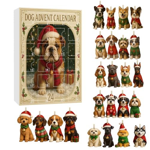 French Bulldog Advent Calendars,24 Days Advent Dog Pendant Christmas Calendar,Dogs Ornaments Christmas Tree Decorations Countdown Calendar for Dogs Lovers and Families (A)
