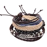 Botrong Multi Layer Leather Alloy Leaf Beads Bracelet Charms Rope Brown Wristband for Women