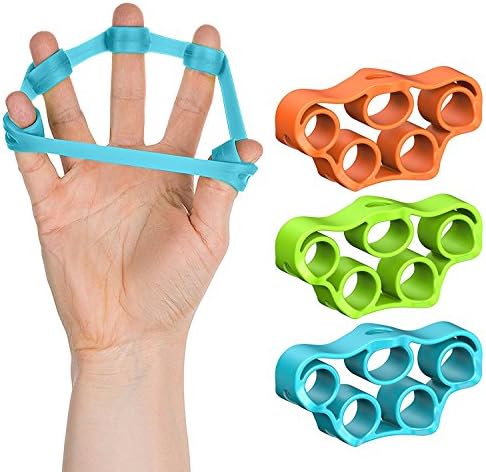 Finger Exerciser Stretcher Set: 3-Pack Finger Grip Strengthener Kit| Sturdy Elastic Silicone Hand Resistance Bands for Fitness Rock Climbing Guitar Arthritis &amp; Carpal Tunnel Exercise| Top Gift