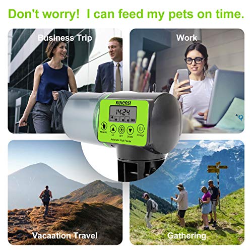 KUIENSI Automatic Fish Feeder, Vacation Fish Food Dispenser for Aquariums with Moisture-Proof System, Accurate Feeding Suitable for Granulated Flakes and Other Fish Foods