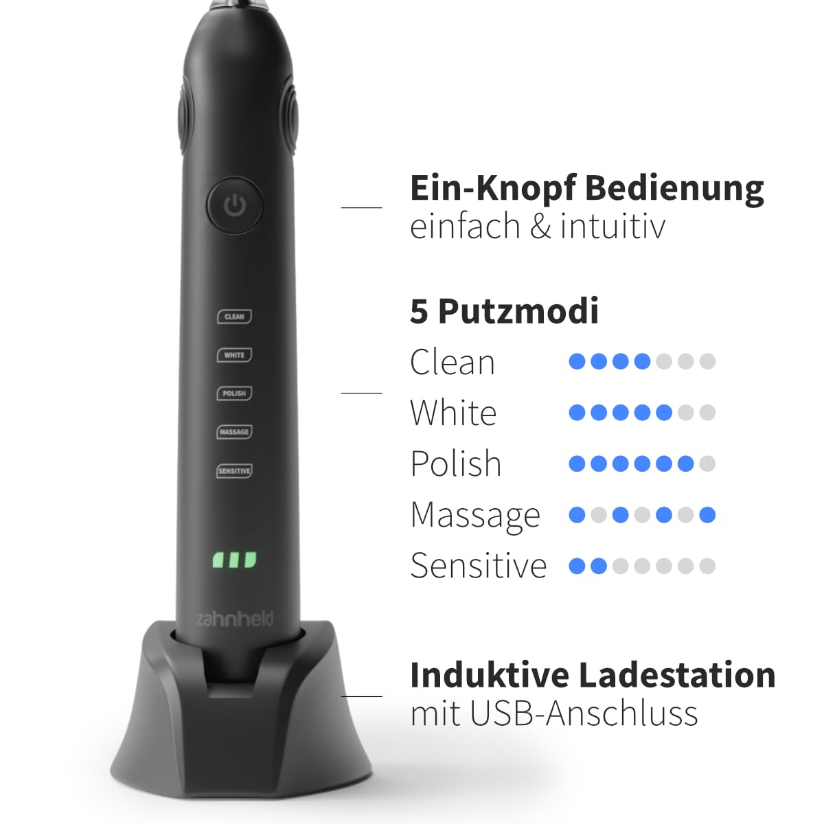 Zahnheld® Elektrische Schallzahnbürste GERO G2 | Bewährte Qualität mit Bürstenkopf & Etui | schwarz 3