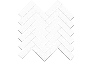 Yipscazo 10 Sheets Polished White Herringbone Peel and Stick Backsplash for Kitchen Walls, Heat Resistant Stick on Backsplash PVC Tiles,Waterproof Peel and Stick Tile for Bathroom&Shower