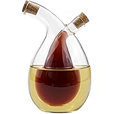 LNQ LUNIQI Clear Glass Olive Oil and Vinegar Dispenser 2 in 1 Glass Oil Bottles Double Pourer Spout Stoppers Oil Vinegar Cruet Cooking Container for Kitchen Cooking