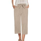 Leafsay Womens Wide Leg Capri Pants Summer High Waisted Pants Drawstring Casual Loose Trousers with Pockets