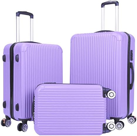 Setory 3 Piece Luggage Set Spinner Hardshell Lightweight Suitcase Set with TSA Lock - Purple