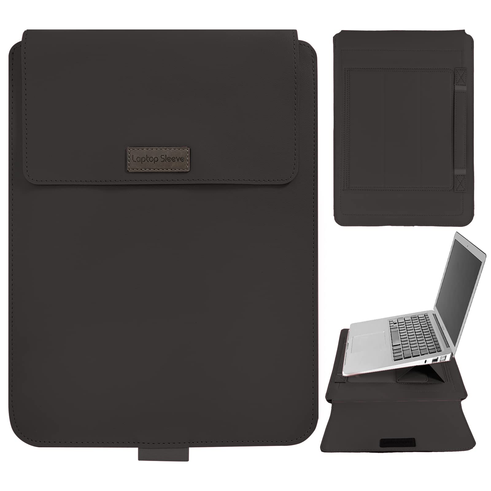 13-14 In Laptop Sleeve Integrate with Adjustable Stand & Mouse Pad, Leather Case Bag for MacBook Pro M2/M1 Pro/Max A2779 A2442, MacBook Air 13, 13.5 Surface Laptop 5/4/3/2/1-Black