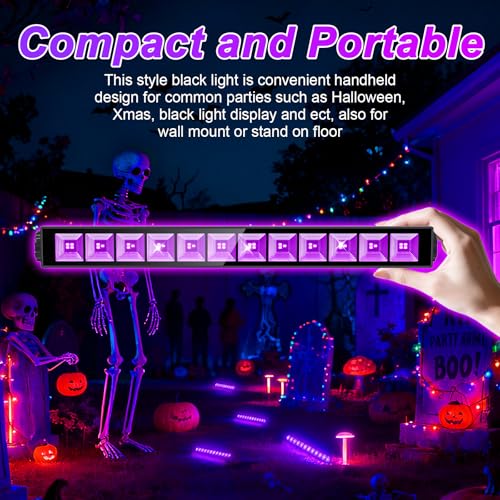 UV LED Black Light 45W,LED Black Light Bar with Plug and Switch,IP66 Waterproof,Blacklight Bar for Body Colours,Glow Party,Fluorescent Poster,Halloween Decorations