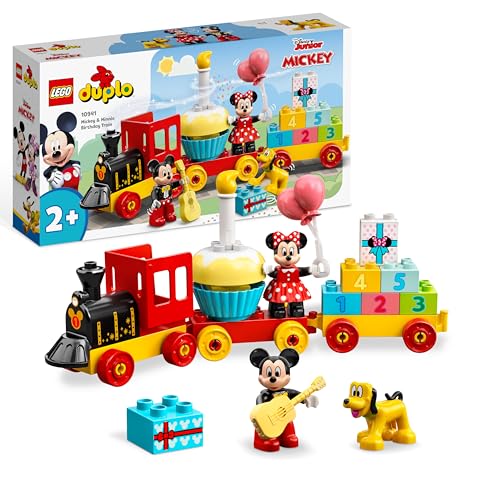 Duplo Disney Le Train d’Anniversaire de Mickey et Minnie - Jouet Train pour Fille ou Garçon dès 2 Ans - Jouet Éducatif pour Enfants en Bas Âge - Briques de Chiffres & 3 Figurines - Cadeau 10941