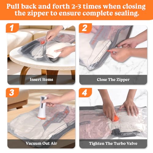 Vacuum Bags for Travel with Rechargeable Air Pump, 12 Pack Compression Packing Bags 80% Space Saver Vacuum Seal Bags for Clothing, Blankets, Comforters, Pillows, Suitcase and Luggage