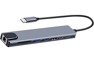 USB C Hub HDTV 4K 30Hz Ethernet Port PD100W Charging Adapters Station for Laptop 100M Ethernet Connectivities Type C Docking 