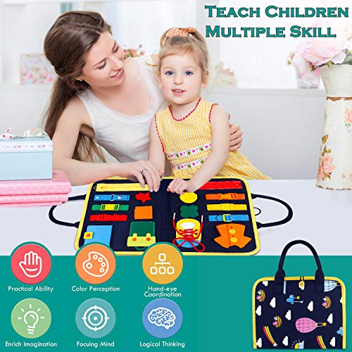 GIFTINBOX Toddler Busy Board Montessori Toys Basic Skills Board for Toddlers Learning Dress, Educational Learning Toys, Bag Designed Enlighten Toy for Infants, Boys and Girls 3 4 5 Year Old-A