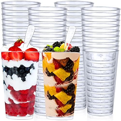3 oz Clear Plastic Mini Dessert Cups with Spoons Shooter Round Dessert