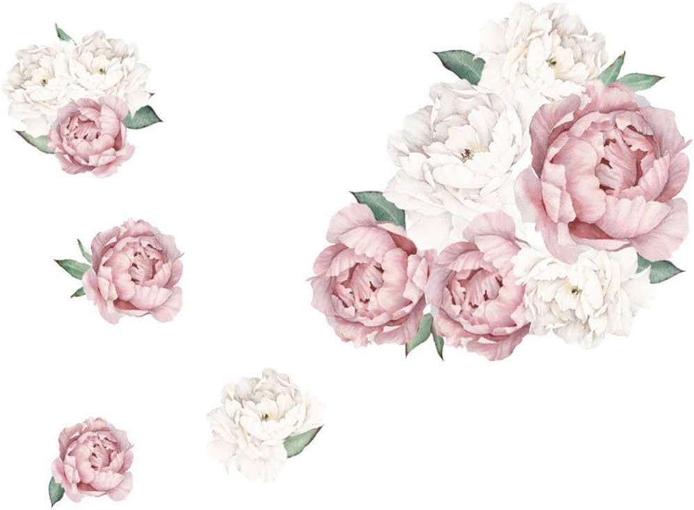 Samoii Modern Wall Sticker, Peony Rose Flowers Wallpaper TV Background Art Nursery Decals for Kids Room Home Decor Gift