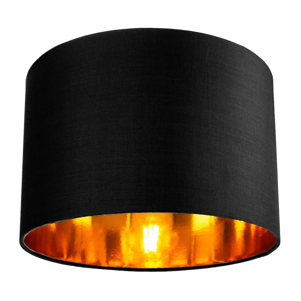 Contemporary and Chic Black Cotton 12" Table or Pendant Circular Drum Lamp Shade with Shiny Golden Inner - 60watt Maximum by Happy Homewares โ image 1