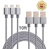 Bestfy(TM) 3Pack 10FT Extra Long Tangle-free Nylon Braided Micro USB 2.0 Power Cable Cord Wire With Aluminum Heads for Smartphones, tablets, MP3 players and More(Grey)
