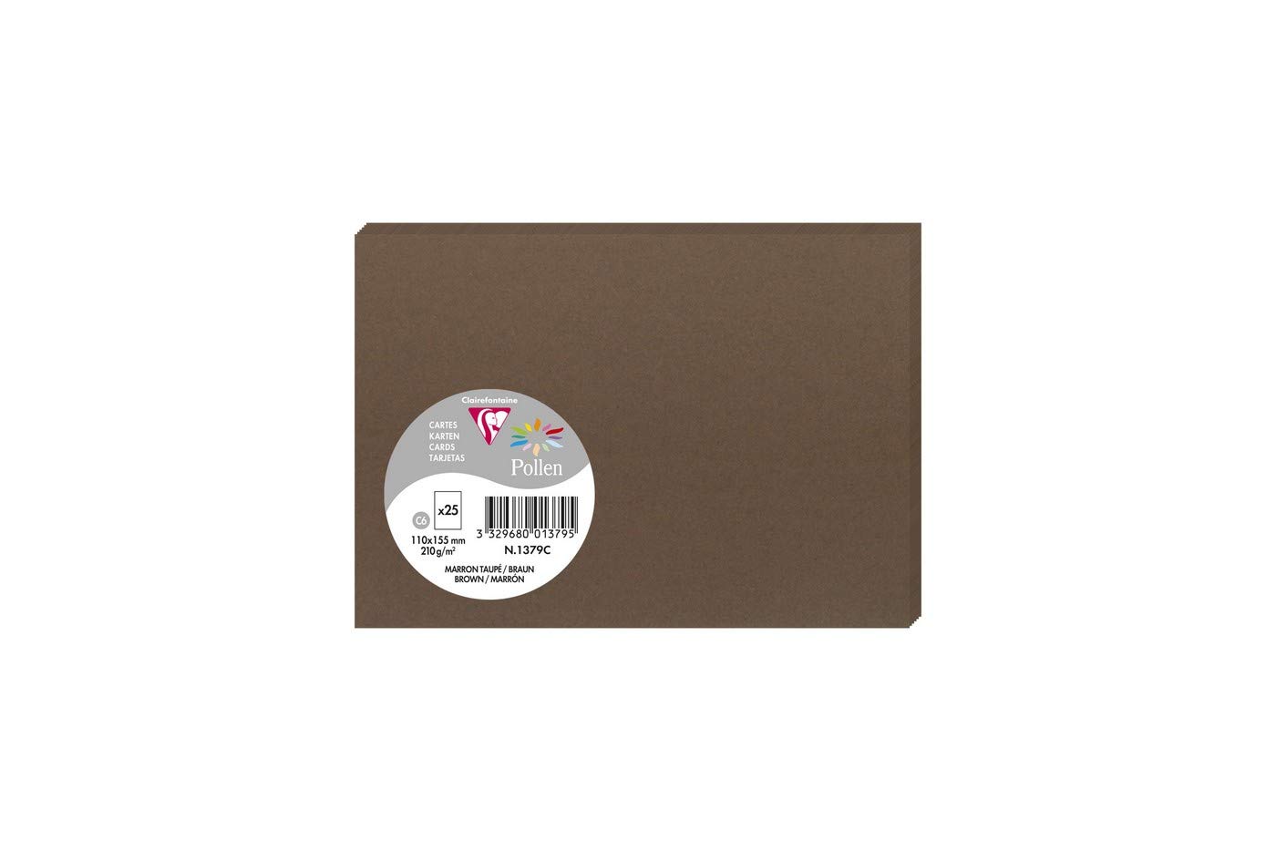 Clairefontaine 1379C Pack of 25 Plain Cards C6 Format 11x15.5cm 210gsm Brown Invitation Events Correspondence Boards - Pollen Range - Premium Smooth Paper