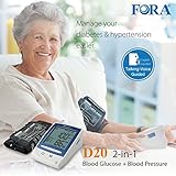 FORA D20 2-in-1 Blood Glucose and Arm Blood Pressure Monitor, Test Strips and Lancing Sold Separately, with Talking Functions, for Diabetes and Hypertension Monitoring