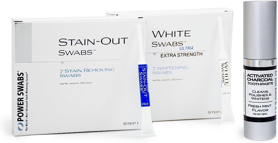 Power Swabs 7-Day Ultra White Kit with Free Activated Charcoal Whitening Toothpaste