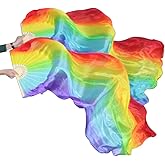 KIKIGOAL 1 Pair(Left+Right) Women Real Silk Belly Dance Fan Veil, Length 180cm Width 90cm