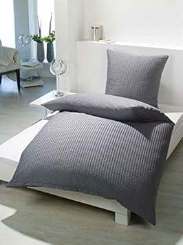 SCHÖNER LEBEN. Bettwäsche Microfaser Seersucker uni grau 135x200cm