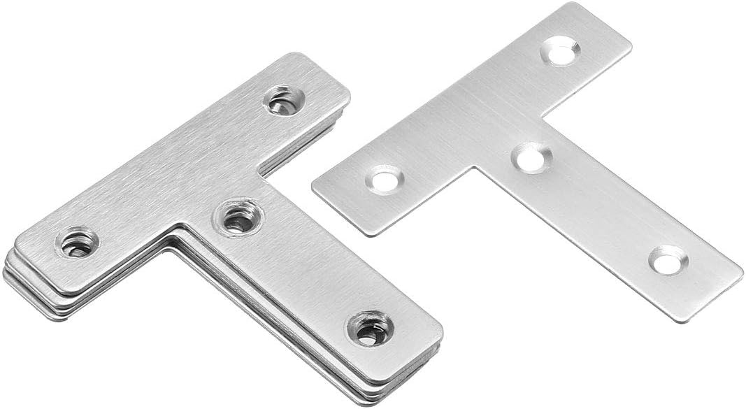 sourcing map Flat T Shape Repair Mending Plate, 60mmx60mm, Stainless Steel Joining Bracket Support Brace, Pack of 5