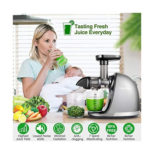 AMZCHEF Juicer Machines - Cold Press Slow Juicer - Masticating Juicer for Whole Fruits and Vegetables - Delicate Chew No…