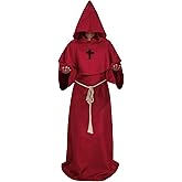 UpFind Medieval Hooded Monk Robe Costume Friar Priest Robe Cloak Renaissance Costume Men Halloween Costume Wizard Robe