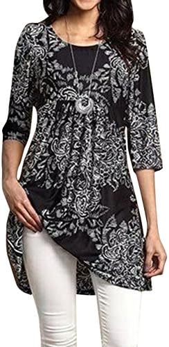Popilover Womens Casaul 3/4 Sleeve Floral Tunic Pleated Tops