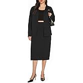 Casly Lamiit Women's 2 Piece Midi Skirt Sets Business Casual Outfits Long Sleeve Cardigan Matching Dressy Suits