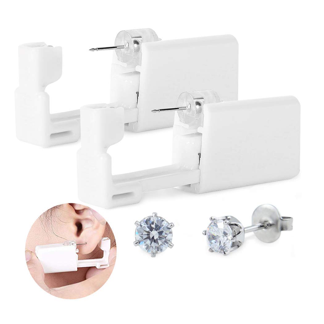 YIQI Disposable Ear Piercing Gun, 2pcs No Pain Safety Unit Tool With Ear Stud Asepsis Pierce Kit with 2 Crown White Ear Studs
