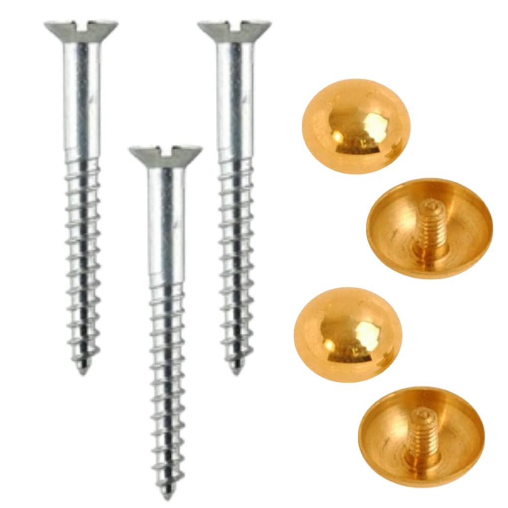 Mirror Screw 38mm & 14mm Brass Dome Decorative Screw Cap Covers for Mirror Tables, Bath Plates, Wardrobes & Glass Signs - Pack of 8