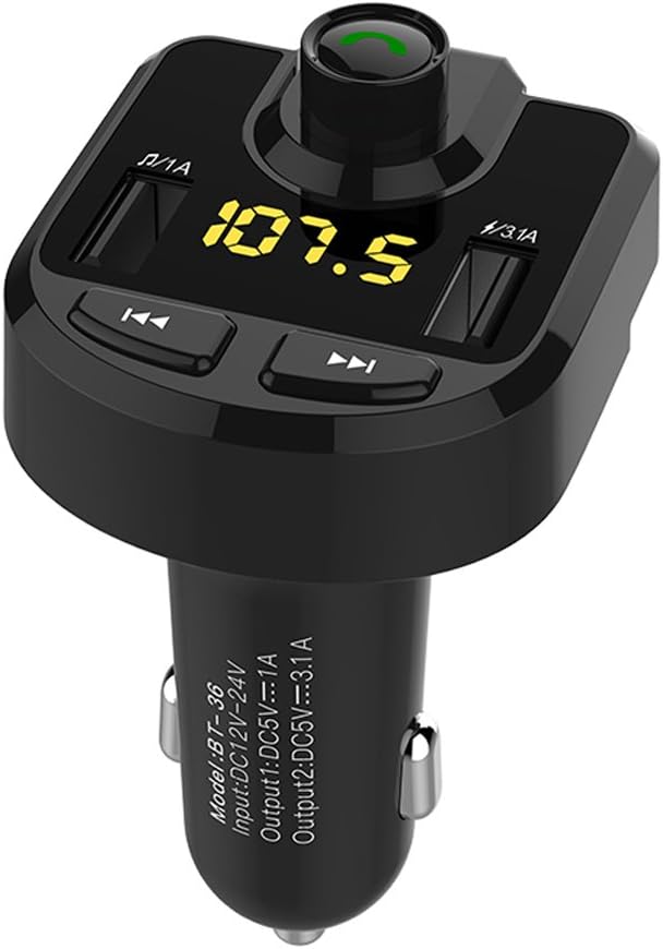 Bluetooth FM Transmitter for Car, BT36 Wireless Stereo Radio Transmitter Adapter Car Kit with Hands-Free Call and Dual USB Ports Fast Charger 5V/3.1A&1A for iPhone Samsung, TF U Disk Mp3 Music Player