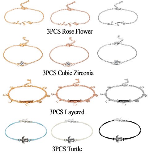 Thunaraz 12PCS Anklet for Girl Women Anklet Bracelets Adjustable Chain Beach Foot Jewelry Set