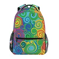 FAKAINU Abstract Rainbow Colored Curved Stripes Swirls And Shapes Pattern Vibrant Colors,High-Capacity Personalized Backpack Shoulder Bag Daypack School Bag Bookbag Travel Bag 16"