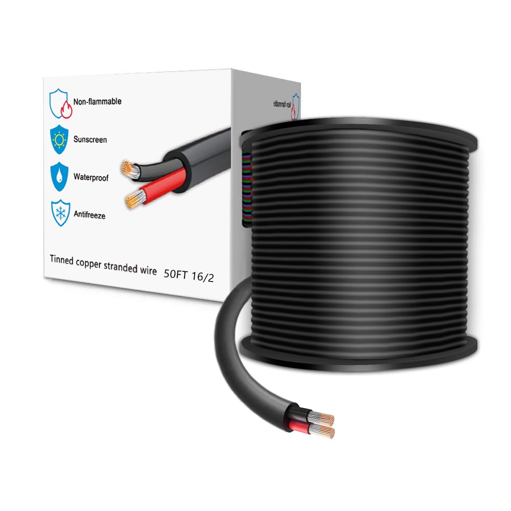 LEADTOPS 50FT 16 Gauge 16/2 2 Conductor Electrical Wire 2 Core 2x1.3mm² Cable for LED Light, Automotive, Boat Equitment