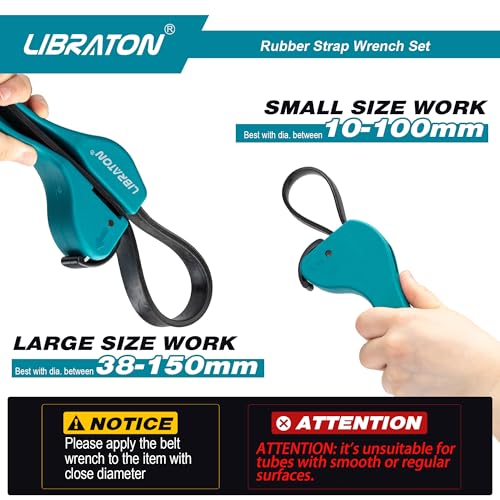 LIBRATON Rubber Belt Wrench, Adjustable Belt Wrench, 2 Pieces Oil Filter Belt Wrench, Multifunction Belt Wrenches