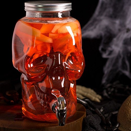 Circleware Skull Face Beverage Dispenser, Sun Tea Jar with Spigot, Fun Party Entertainment Glassware Drink Water Pitcher for Juice, Wine, Kombucha and Cold Drinks, Huge 2.1 Gallon, Clear