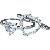 DOCCESTU 925 Sterling Silver Women's Heart Shaped Bridal Engagement Ring Set Sterling Silver Halo Wedding Commitment Ring Cubic Zirconia Cz Women's Anniversary Ring Size 11