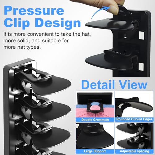 2 Pieces Hat Rack Wall Mounted Hat Rack for Up to 40 Hats, Hat Holder with Visor, Self Adhesive Holders, Hat and Cap Organizer, Hat Box for Rooms, Doors