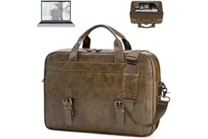 RAINSMORE Messenger Bag for Men 16 Inch Laptop Bag Vintage Leather Waterproof Laptop Briefcases Large Computer Satchel Bag
