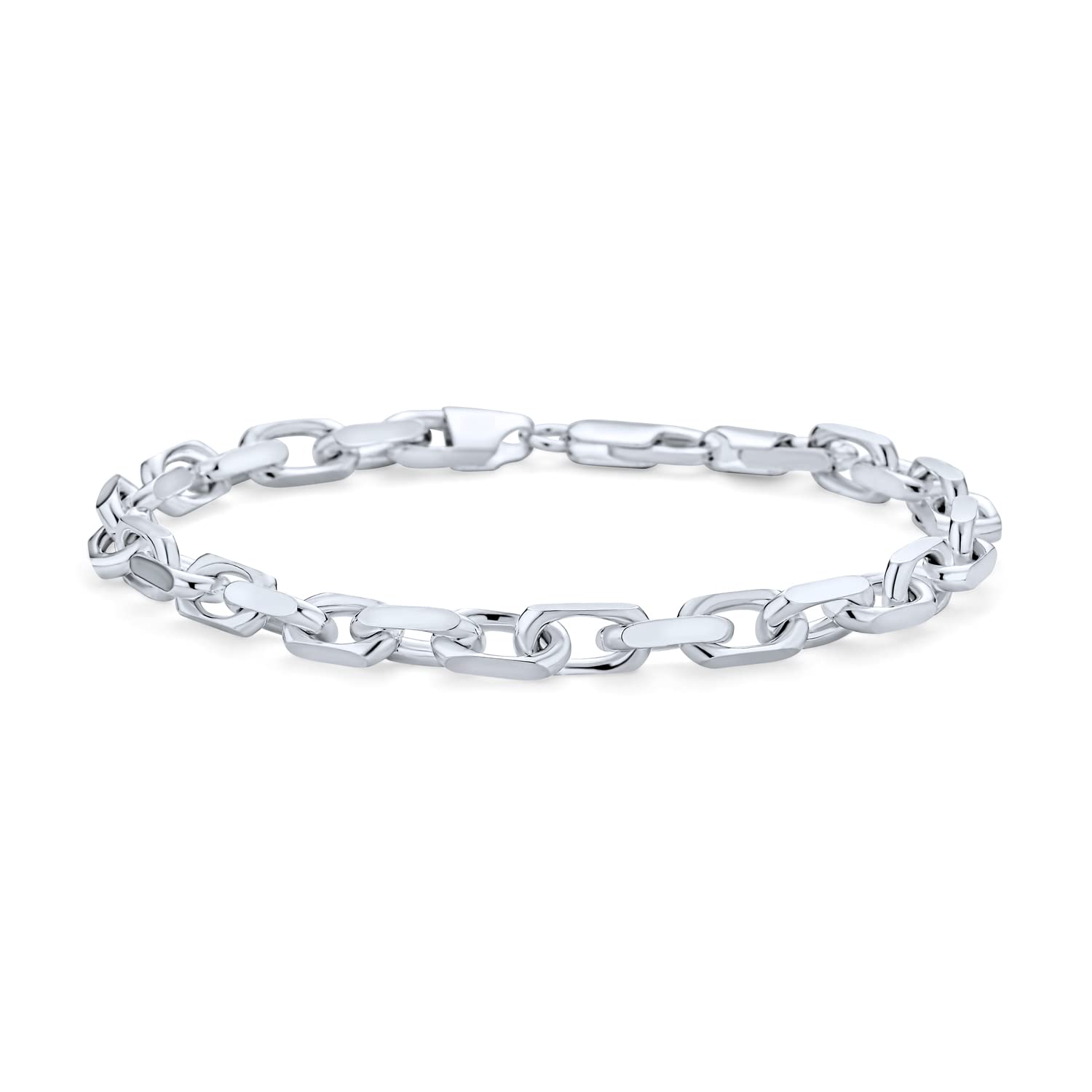 Bling Jewelry Men's 5MM Thick Solid Heavy .925 Sterling Silver Anchor Oval Forzata Chain Link Bracelet Made In Italy 8 Inch
