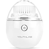 YouthLab Pure Radiance, Vibrating Facial Cleansing Brush, Electric, 3 Modes, 3 Brush Heads (2 Bristle,1 Silicone), Waterproof, Rechargeable, Smart Timer, Exfoliating, Massage (Silver)