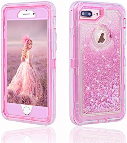 iPhone 8 Plus Case,iPhone 7 Pluse case,iPhone 6 Plus Case 3D Floating Glitter Case Bling Sparkle Quicksand Cover,3-Layer Shockproof Bumper Anti-Drop(5.5inch) (Pink)