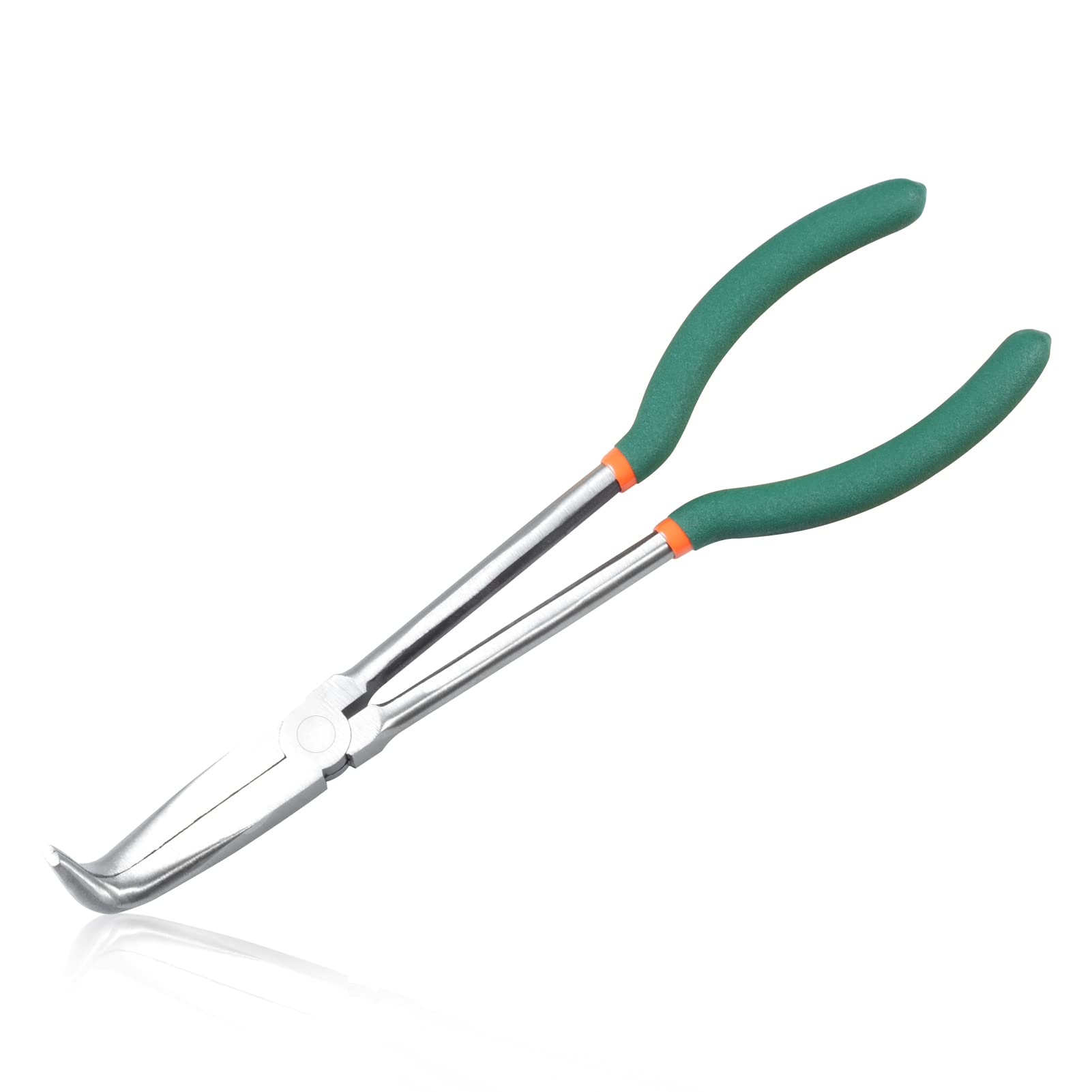 LEONTOOL 11 Inch Bent Nose Pliers 90 Degree Long Reach Pliers with Serrated Teeth Straight Extra Long for Hard-to-Reach Narrow Spaces and Limited Clearance Areas
