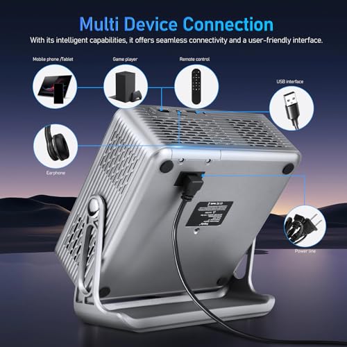 Sosoport Proyector Inteligente Portátil Full HD 1080P con WiFi 6 y Bluetooth, Mini Proyector Android 13 con Autoenfoque y Corrección Keystone, Soporte Giratorio, Ideal para Cine en Casa y Camping