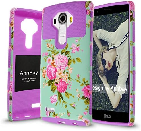 LG G4 Case, G4 Case, AnnBay(TM) 2in1 Hybrid Shockproof Rubber Drop Protection Case Cover armor Hard Plastic Shell and Soft Silicone Skin Shock-Absorption for LG G4 with Floral Pattern (Purple)