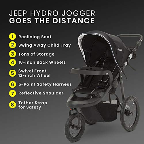 Jeep Hydro Sport Plus Jogger by Delta Children, Includes Car Seat Adapter, Black, Neoprene, Leather