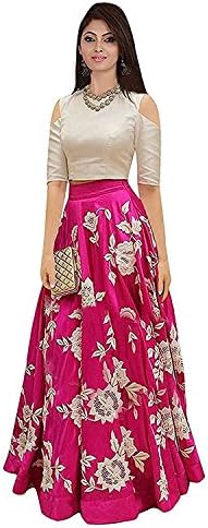 Unick Girls Semi Stitched Taffeta Silk Embroidery Lehenga Cholis (Arohi_Pink_Free Size)