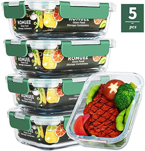 Glass Meal Prep Containers, Food Prep Containers with Lids Meal Prep - Food Storage Containers Airtight - Lunch Containers Portion Control Containers - BPA Free Container [5-Pack,22oz]