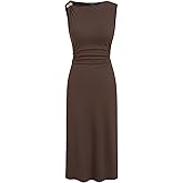CIDER Womens Maxi Dresses Boat Neck Sleeveless with Metal Decor Tie Waist Bodycon Dresses Casual Date Night Outfits